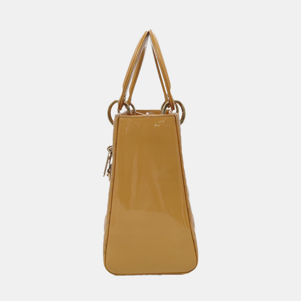 Authenticated pre-owned Lady Dior Medium Quilted Patent Leather Yellow - Shoulder Bag at Looply