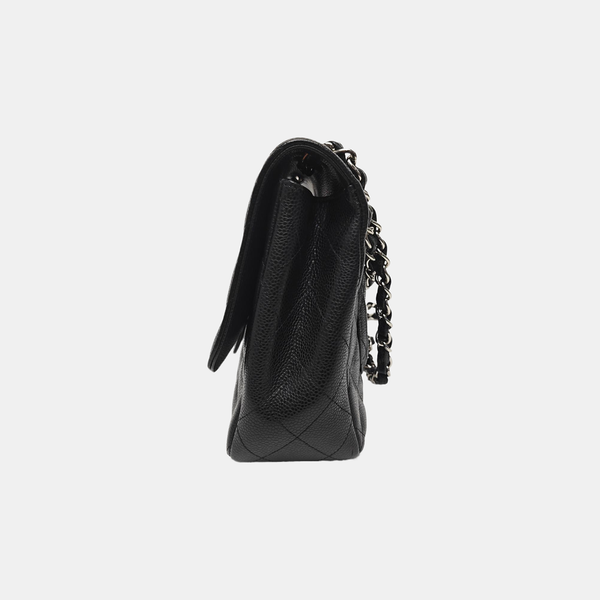 Quilted Grained Calfskin Shoulder Bag Large Black