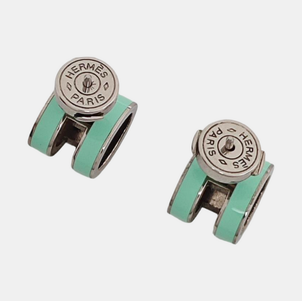 Pop H Metal Green Stud Earrings