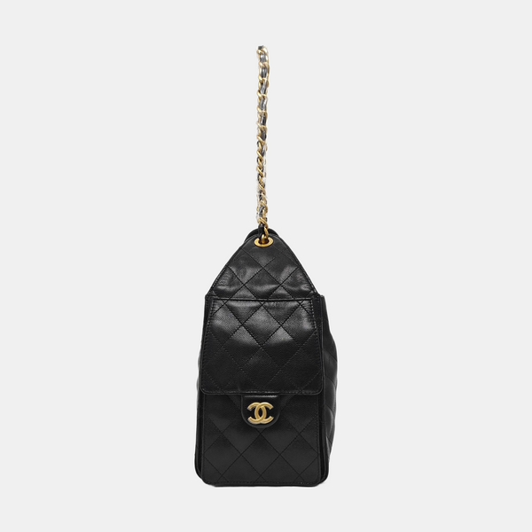 CHANEL 25 Small Quilted Grained Calfskin Black