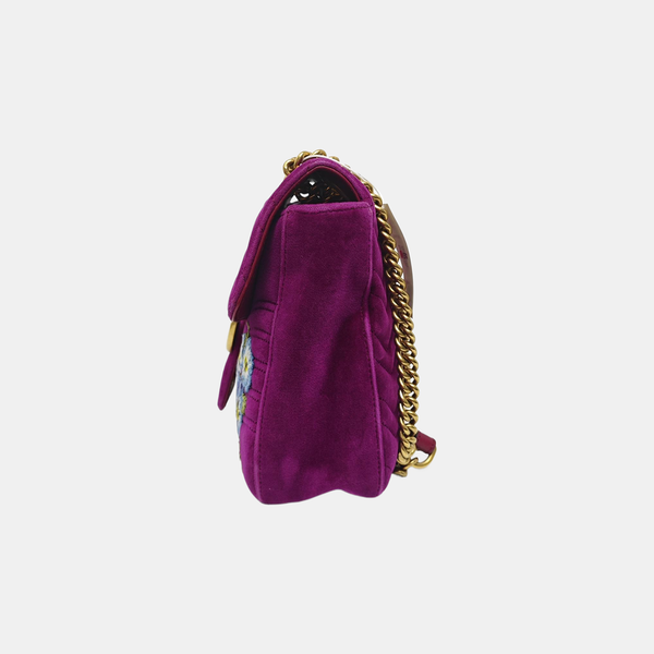 Authenticated pre-owned GG Marmont Large Quilted Velvet Purple - Shoulder Bag at Looply