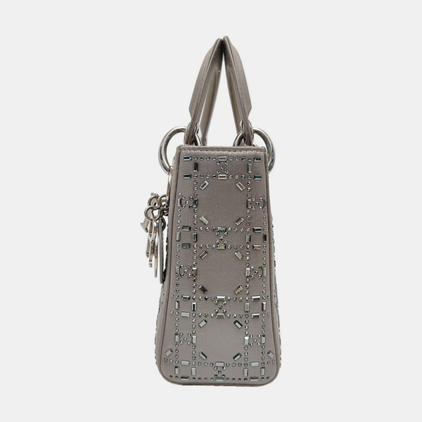 Authenticated pre-owned Lady Dior Mini Silk Satin Grey - Tote Bag at Looply