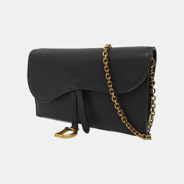 Authenticated pre-owned Saddle Calfskin Black - Crossbody Bag at Looply