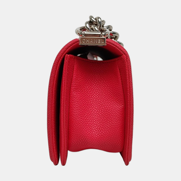 Authenticated pre-owned BOY CHANEL Small Quilted Grained Calfskin Red - Shoulder Bag at Looply