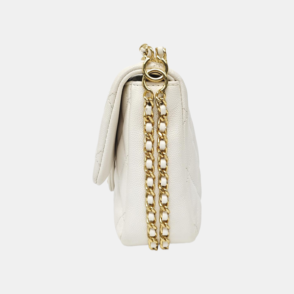 Quilted Grained Calfskin Shoulder Bag White