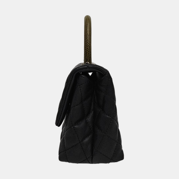 COCO HANDLE Small Quilted Grained Calfskin Black