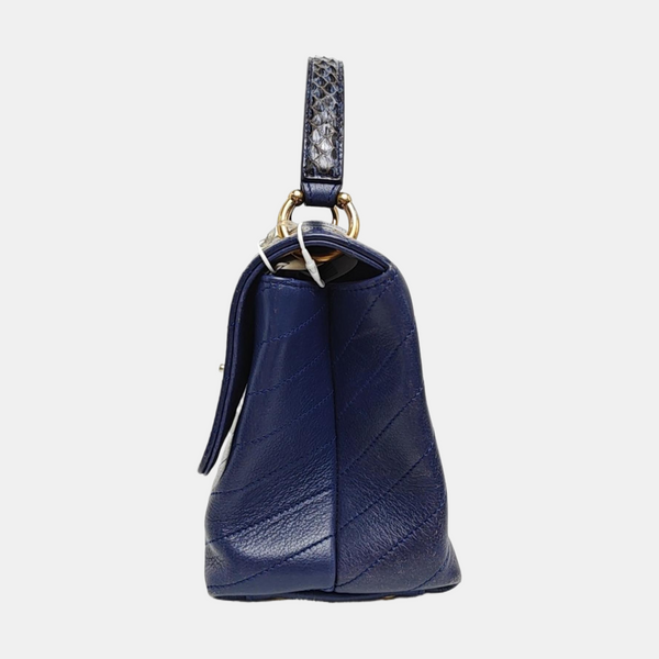Chevron Calfskin Shoulder Bag Blue