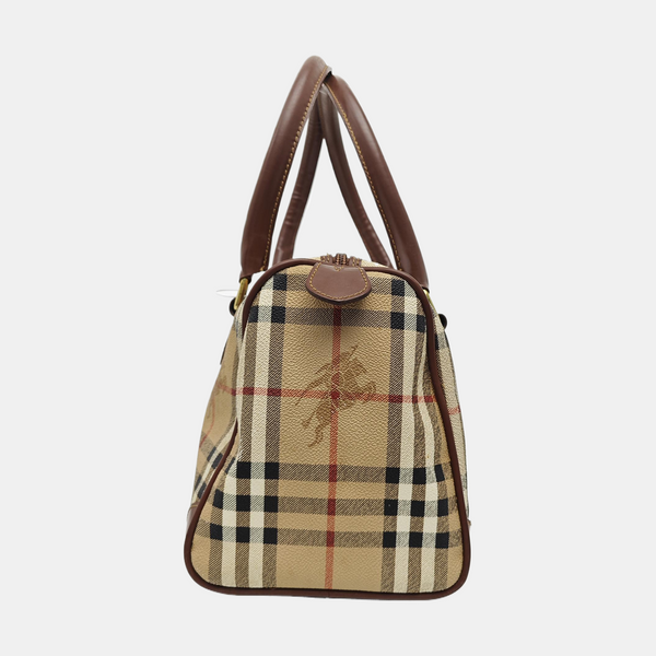 Coated Canvas Top Handle Bag Brown