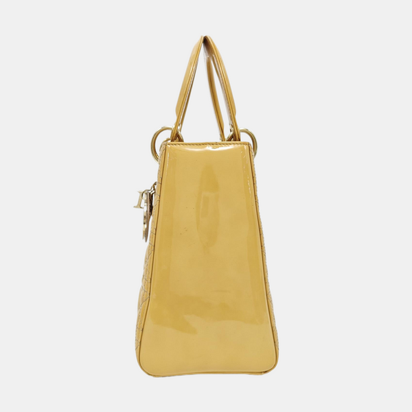 Authenticated pre-owned Lady Dior Medium Quilted Patent Leather Yellow - Shoulder Bag at Looply