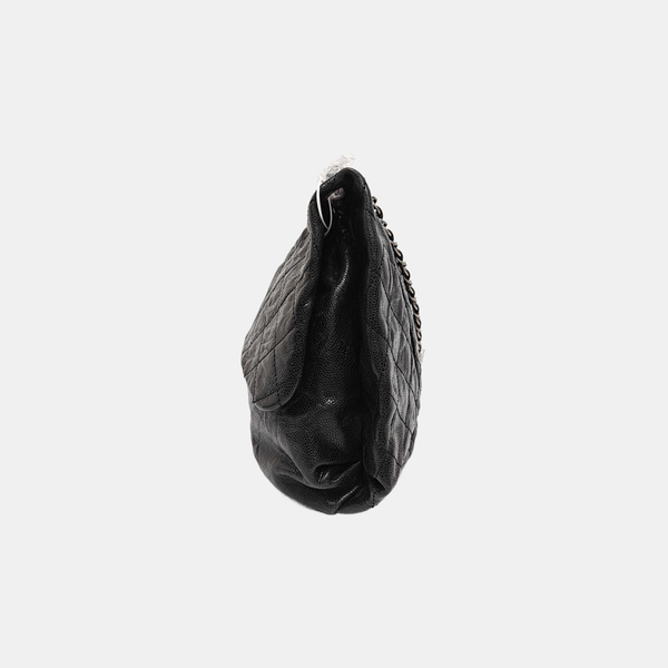 Quilted Grained Calfskin Shoulder Bag Black