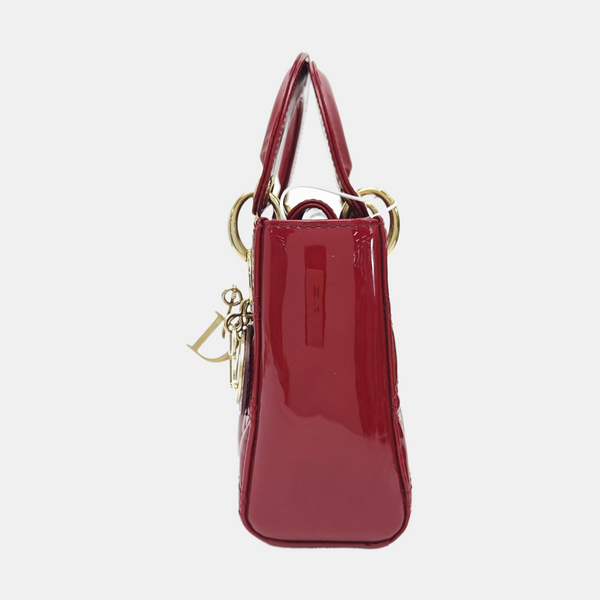 Lady Dior Mini Cannage Patent Calfskin Red