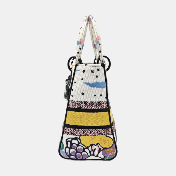 Authenticated pre-owned Lady D-Lite Medium Fabric White - Tote Bag at Looply