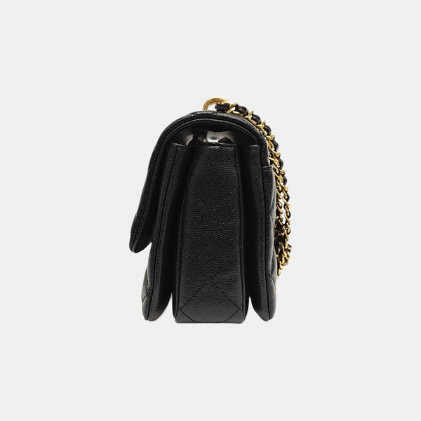 Quilted Grained Calfskin Crossbody Bag Black