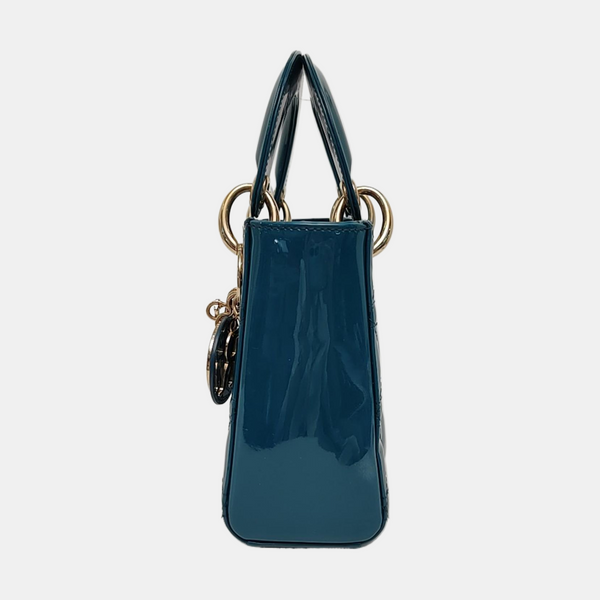 Lady Dior Mini Cannage Patent Leather Blue