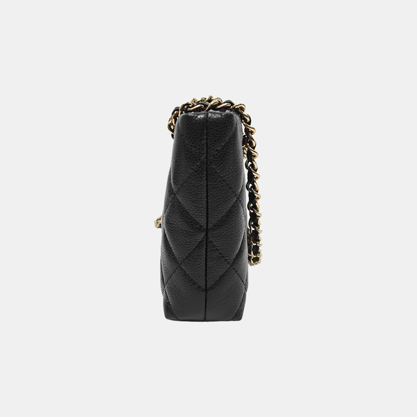 Quilted Grained Calfskin Shoulder Bag Black