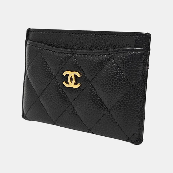 Quilted Grained Calfskin Card Holder Black