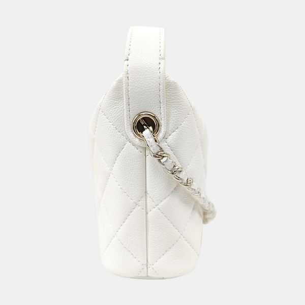 Quilted Grained Calfskin Shoulder Bag White