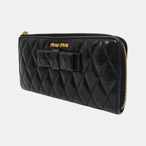 Zipper Wallet Quilted Lambskin Black Wallet