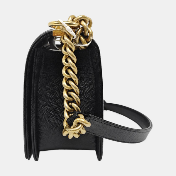 BOY CHANEL Medium Quilted Grained Calfskin Black