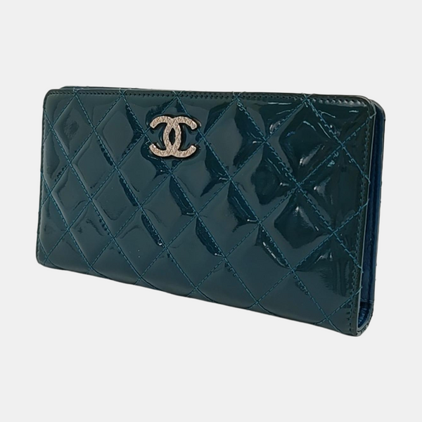 Quilted Patent Leather Wallet Blue