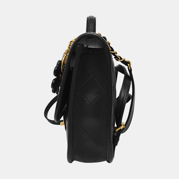 Quilted Grained Calfskin Backpack Black