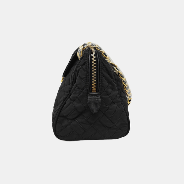 Quilted Nylon Shoulder Bag Black