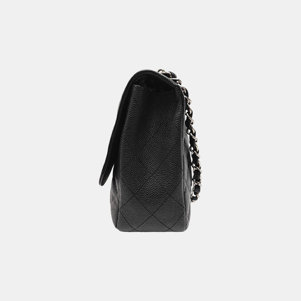Quilted Grained Calfskin Shoulder Bag Large Black