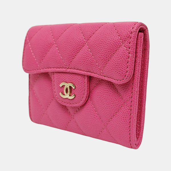 Authenticated pre-owned CLASSIC FLAP Quilted Grained Calfskin Pink Card Holder - Wallet at Looply