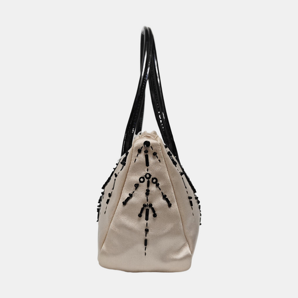 Silk Satin Top Handle Bag Beige