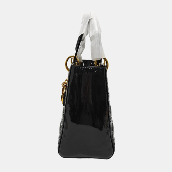 Lady Dior Medium Cannage Patent Leather Black