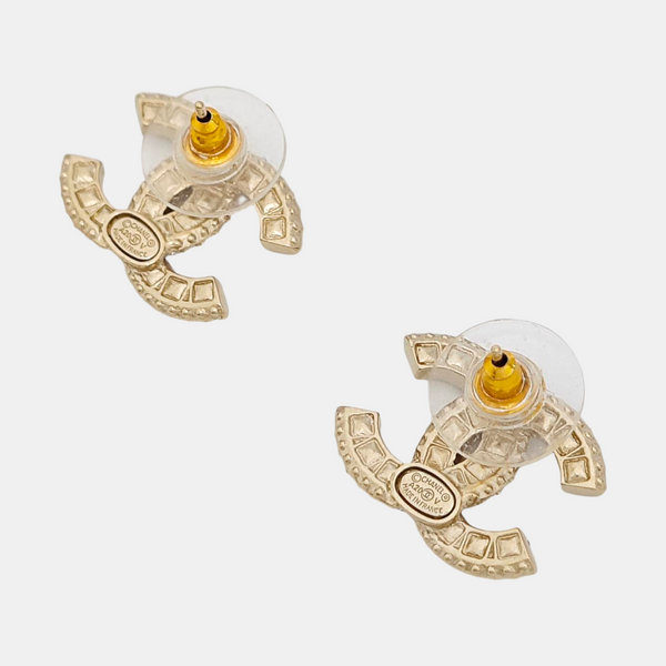 CC Logo Metal Gold Stud Earrings