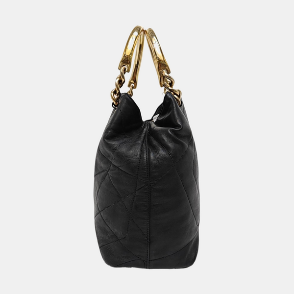 Quilted Lambskin Bucket Bag Black
