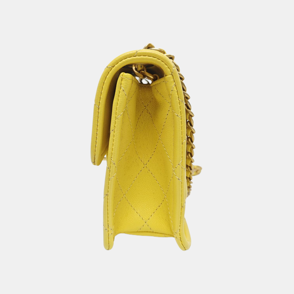 Quilted Grained Calfskin Shoulder Bag Yellow