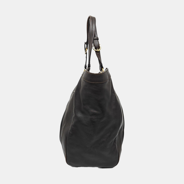 Calfskin Top Handle Bag Brown