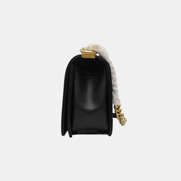 BOY CHANEL Medium Quilted Grained Calfskin Black