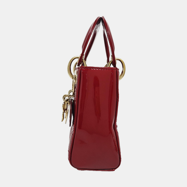 Authenticated pre-owned Lady Dior Mini Cannage Patent Calfskin Red - Tote Bag at Looply