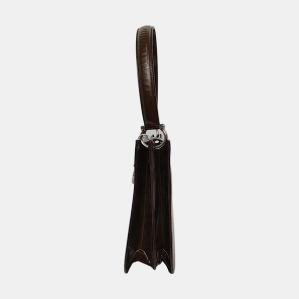 Patent Leather Top Handle Bag Brown