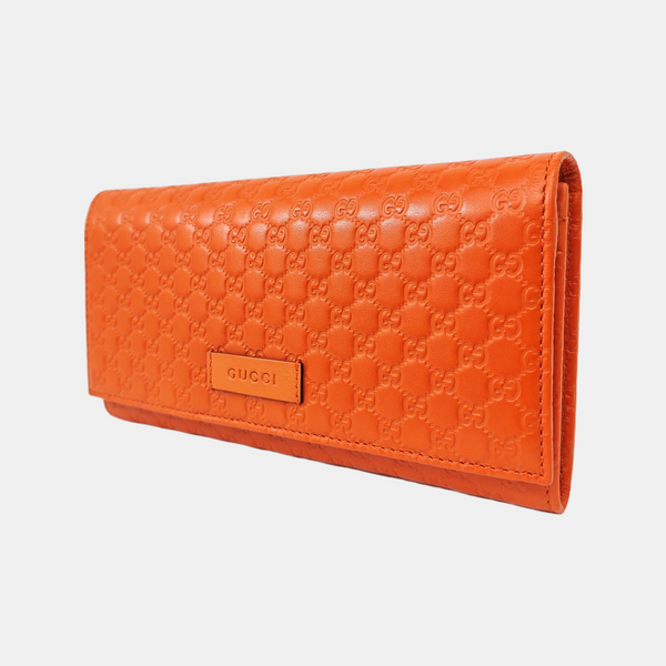 Microguccissima Monogram Calfskin Orange Wallet