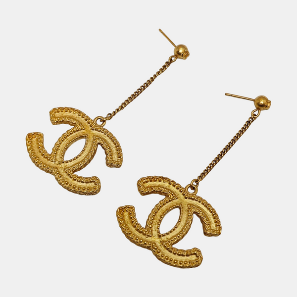 CC Logo Metal Gold Stud Earrings