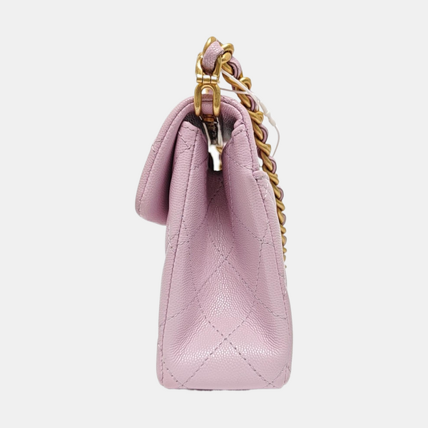 Quilted Grained Calfskin Shoulder Bag Mini Purple