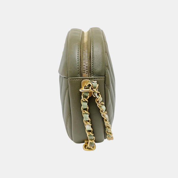Chevron Calfskin Shoulder Bag Green