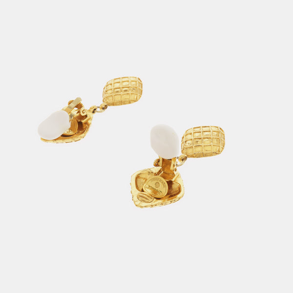 CC Logo Metal Gold Clip On Earrings