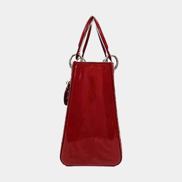 Bolso Lady Dior Mediano de Piel Patentada Acolchada Roja