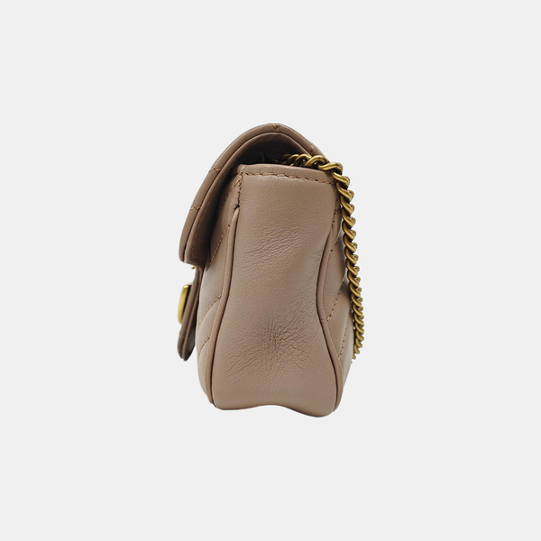 Authenticated pre-owned GG Marmont Mini Quilted Calfskin Beige - Crossbody Bag at Looply