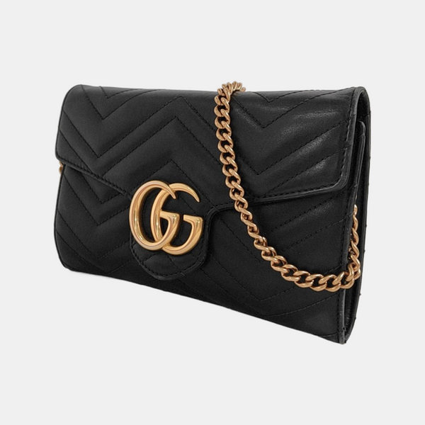 GG Marmont Mini Chevron Calfskin Black