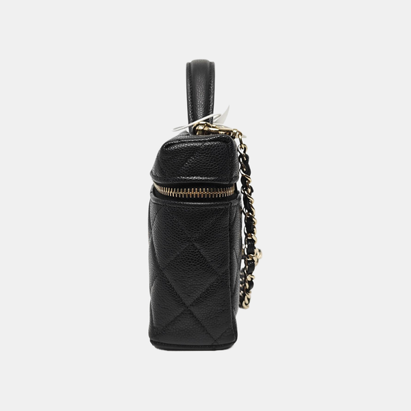 Quilted Grained Calfskin Shoulder Bag Black
