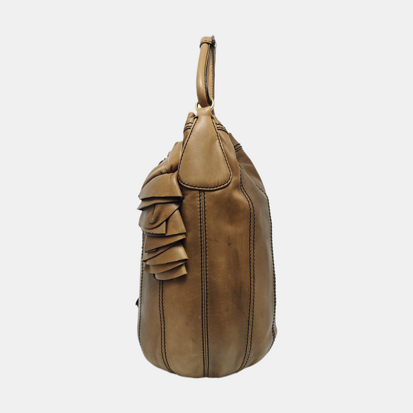 Lambskin Top Handle Bag Brown