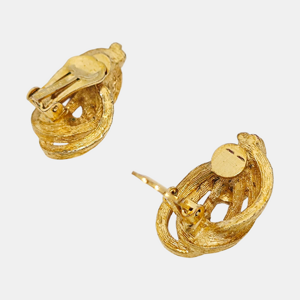 Twist Round Metal Gold Clip On Earrings