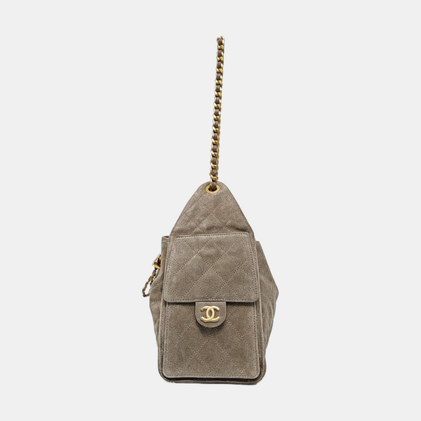 CHANEL 25 Small Quilted Suede Gray