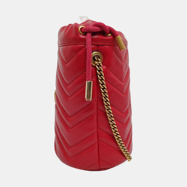 Authenticated pre-owned GG Marmont Mini Quilted Calfskin Red - Bucket Bag at Looply